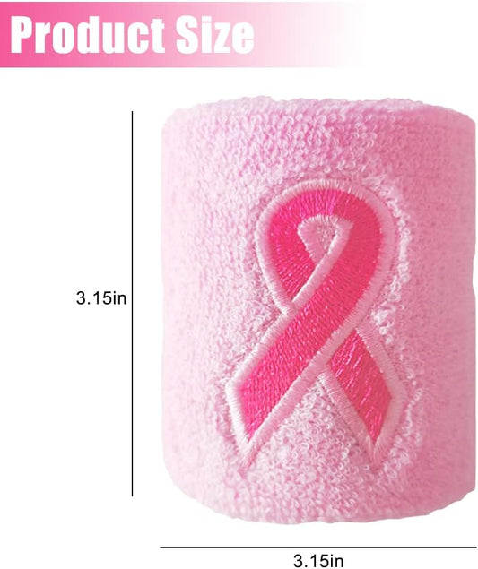12 Pack Pink Ribbon Wristbands Breast Cancer Awareness Sweatband Wrist Sweat Bands for Women Men Youth Sports Fan Wristbands for Football Baseball Running Athletic
