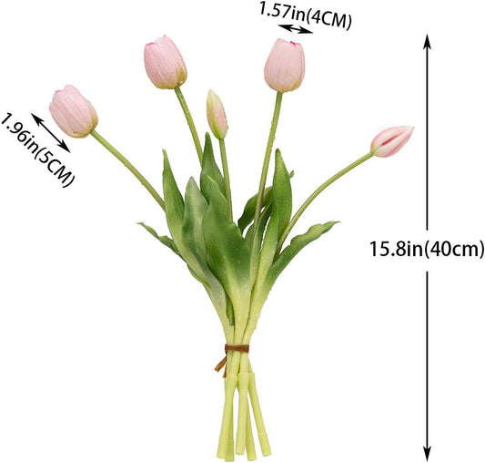 15pcs Artificial Tulips Flowers,Soft Touch Latex Bouquet, Fake Tulips Flowers,Spring Wedding Home Room Table Centerpiece Decor Light Pink Set