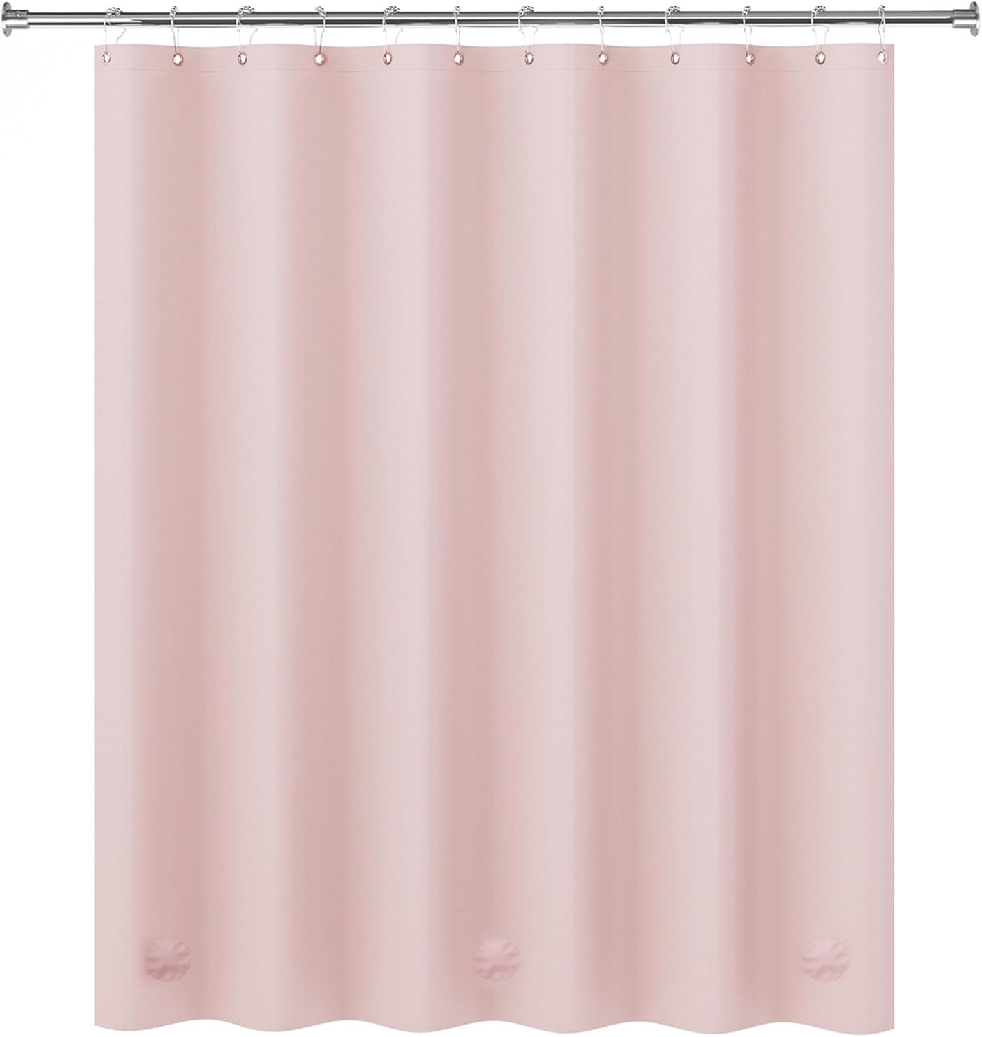 AmazerBath Light Pink Shower Curtain Plastic 72x72 Inches, Premium PEVA Shower Curtain Pink, 8G Heavy Duty Shower Curtains for Bathroom with 3 Big Weighted Stones and 12 Rustproof Grommets