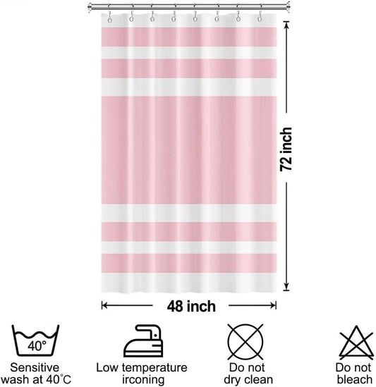 White Pink Shower Curtain for Bathroom 48x72inches Boho Pink and White Striped Stall RV Waffle Shower Curtain Set with Hooks Bohemia Geometric Decor Waterproof Fabric Shower Curtain
