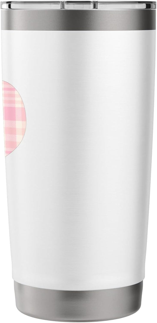 Cute Pink Peach Plaid Checkered Gingham Pattern Minimalist Stainless Steel Insulated Tumbler