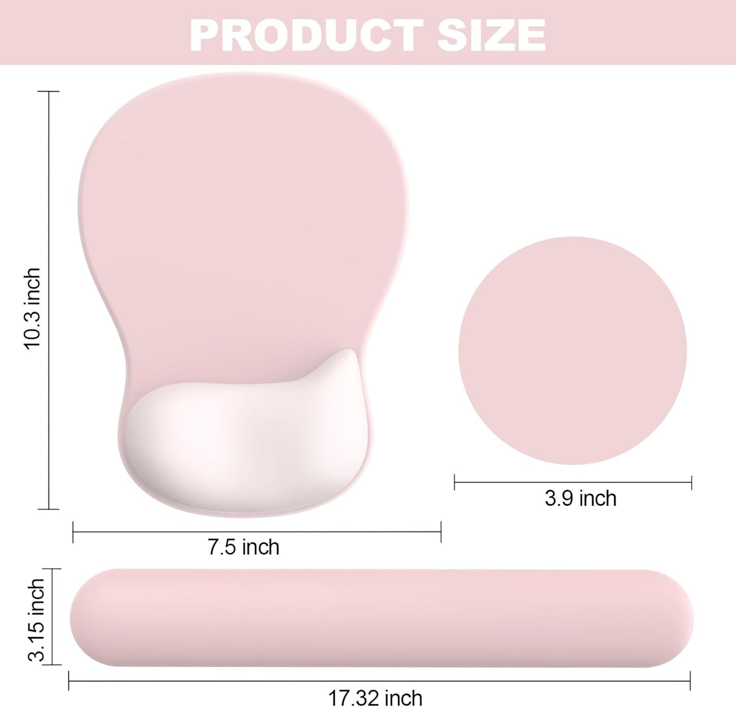 Ergonomic Mouse Pad with Wrist Rest and Keyboard Wrist Rest, Gel Mousepad and Wrist Rest for Computer Keyboard, Pain Relief, Non-Slip PU Base, Pink Mouse Pad with Wrist Support for Gaming, Office