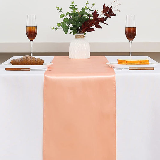 Satin Peach Table Runners 10 Pack for Wedding Parties - Gankar 12 x 108 inches Long, Ribbon Table Runners Birthday Banquet Hotel Restaurant Decorations (Peach, 10 Pieces)