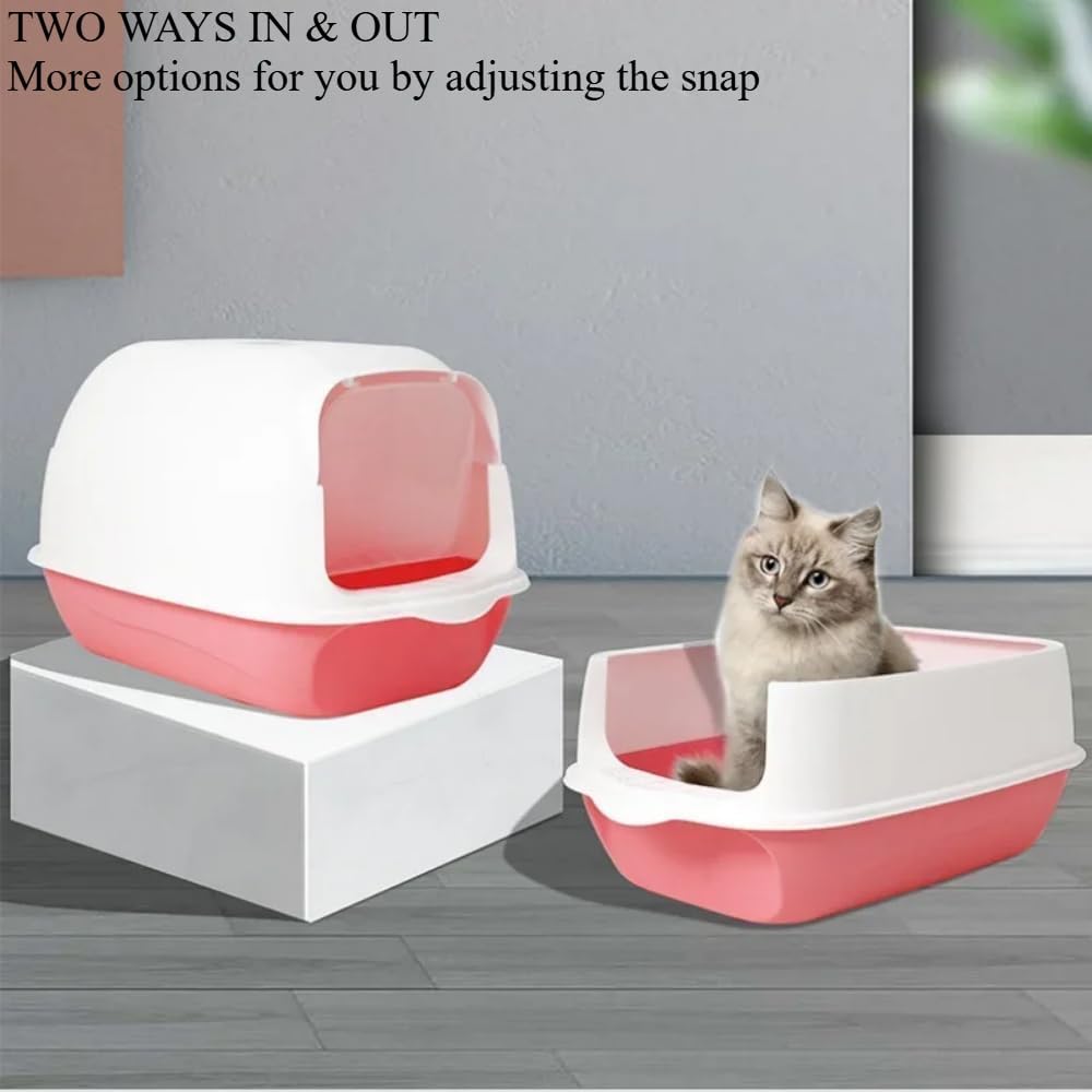 Hooded Cat Litter Box - Fully Enclosed Pet Toilet with Lid, Pink, 19.7" L X 13.8" W X 13" H - Easy Clean Handheld Design for Kitten & Cat Hygiene (Pink)