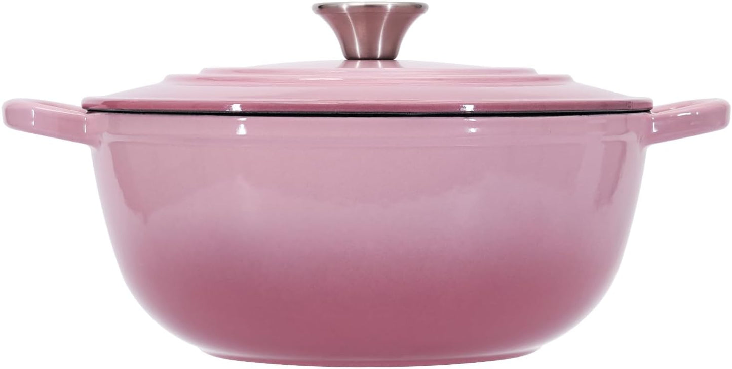 Flavehc Dutch Oven Pot with Lid 3.8 qt Cast Iron Dutch Oven for Bread Baking Pink Enameled Cast Iron Dutch Oven with Handels