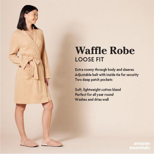 Amazon Essentials Women's Lightweight Cotton Waffle Mid-Length Bathrobe (Available in Plus Size)