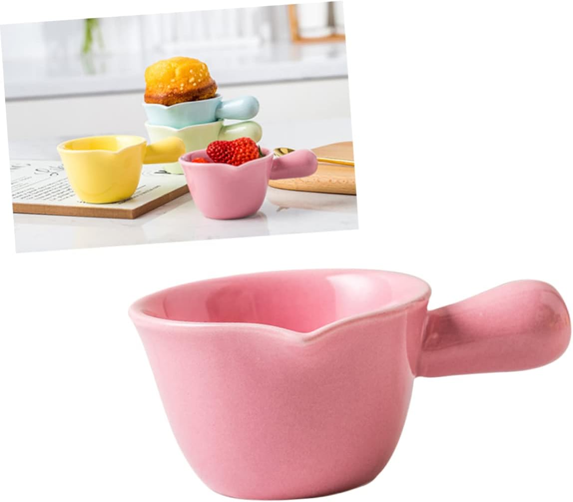 LIFKOME Ceramic Milk Pan Handle Pink Sauce Pot Ceramic Cookware 70ml Single Handle