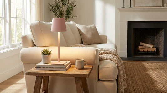 Mikasa LED Cordless Metal Table Lamp, Portable & Rechargeable 5,000 mAh Battery, 3-Color Stepless Dimming, Modern Pink Accent Light for Desk or Nightstand, 4.25 x 4.25 x 14.8 Inches