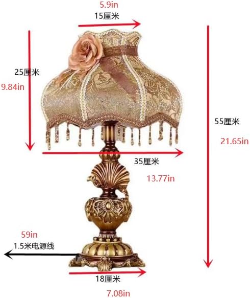 Victorian Table Lamp Pink Vintage Desk Lamp with Fabric Shade & adapts to E26 Bulb, Lace Accents Button Switch Bedside Lamp for Bedroom Living Room Office Decor