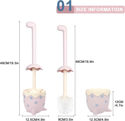 Dinosaur Shape Toilet Brush, Cute, Compact, 1-Pack, Pink, TPR Bristles