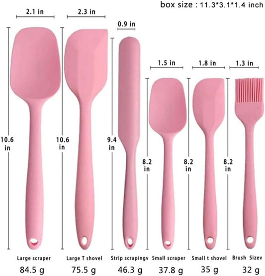6-Piece Silicone Spatula Set | One-Piece Seamless | Heat-Resistant | Nonstick Safe (Pink)
