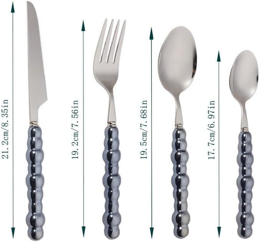Silverware Set, 4/16/24/32 Piece Stainless Steel Pearl Knife, Fork And Spoon With Ceramic Handle, Hotel Steak Knife, Light Luxury Dessert Spoon And Fork, Flatware Set (Color : Pink, Size