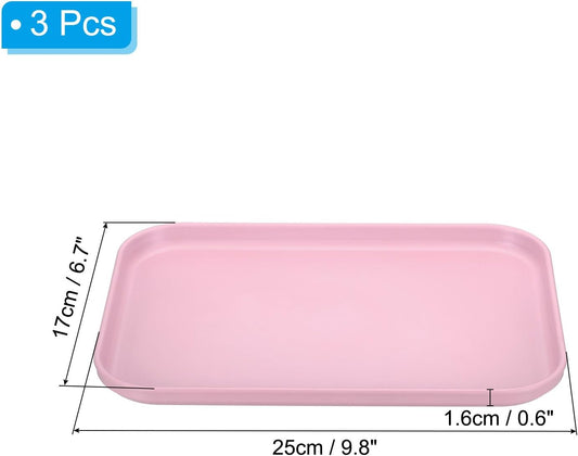 PATIKIL Plastic Fast Food Serving Tray, 3 Pcs 9.8" x 6.7" Reusable Rectangular Cafeteria Serving Platter for Party Kitchen Restaurant, Pink