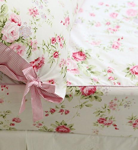 Yolley Vintage Rose Roses Pink Floral Print Pillowcases Lace Ruffles Bedding Pillow Covers Cotton Fabric Material Standared Size 19" x 29" (Pink Rose)
