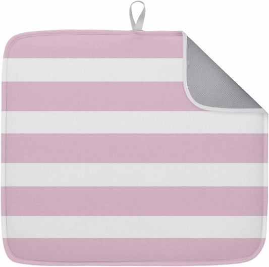 Modern Striped Lines Dish Drying Mat,16"18",Pink and White Super Absorbent Kitchen Mats Dish Drying Pad for Kitchen Counter