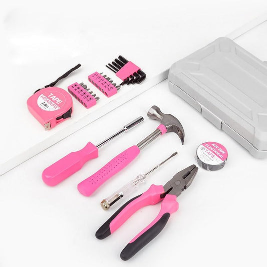 13-Piece Pink Household Tool Set with Carrying Case, Home Repair Kit with Hammer, Pliers, Screwdrivers, Tape Measure, Hex Keys
