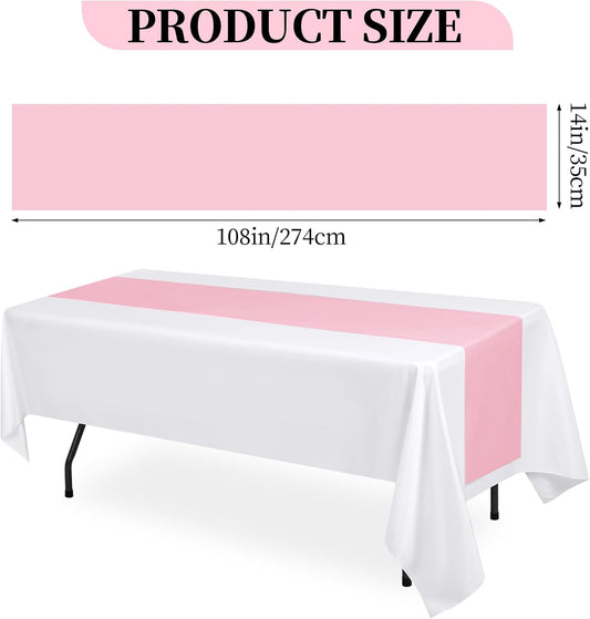 Light Pink Plastic Table Runner Disposable, 16 Pack 14 x 108 inch, Water Resistant Table Runner for Wedding, Birthday, Party, Baby Shower, Home Table Decoration
