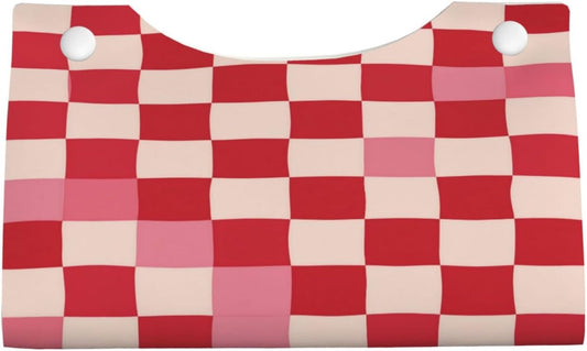 Pink Beige Plaid Checkerboard Pattern Rectangle Tissue Box Cover PVC Faux Leather Tissue Boxes Holder Lightweight Tissue Box Cube for Bathroom Home Car Office