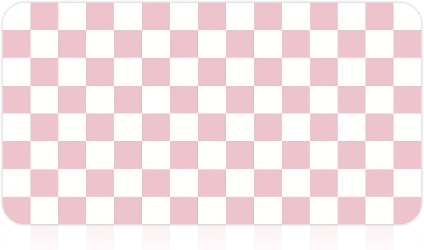 17" x 32" Checkered Dish Drying Mat for Kitchen Counter, Absorbent Coffee Bar Mat for Espresso Machine Coffee Countertops Accessories, Pink