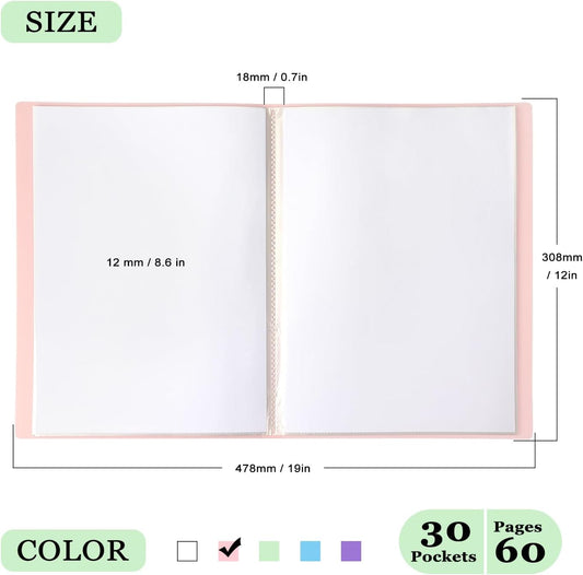 Tamaki Binder with Plastic Sleeves, Portfolio Folder with Clear Sheet Protectors, Display 60 Pages Book, Presentation Book for Artwork, Document Organizer, 1 Pack (Pink)