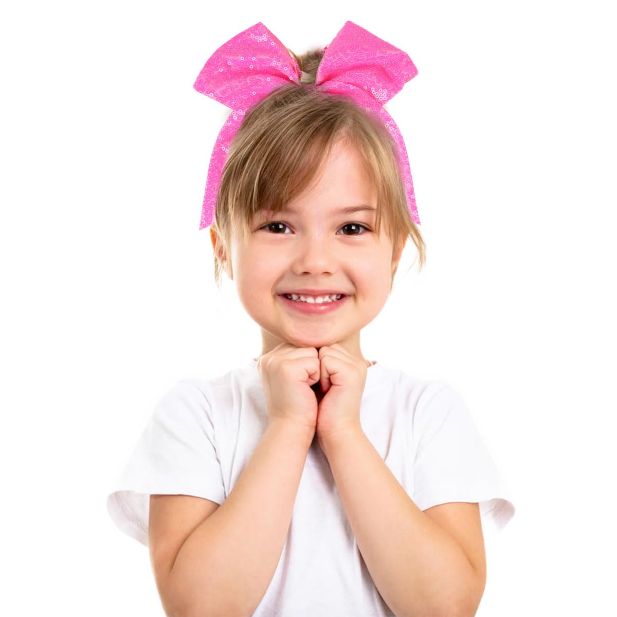 1 Pcs 8" Large Sequin Cheer Bows Clips, Cheerleading Glitter Hair Bow with Alligator Clips Hair Accessories for Cheerleaders Football Competition Sports (Bright Pink)