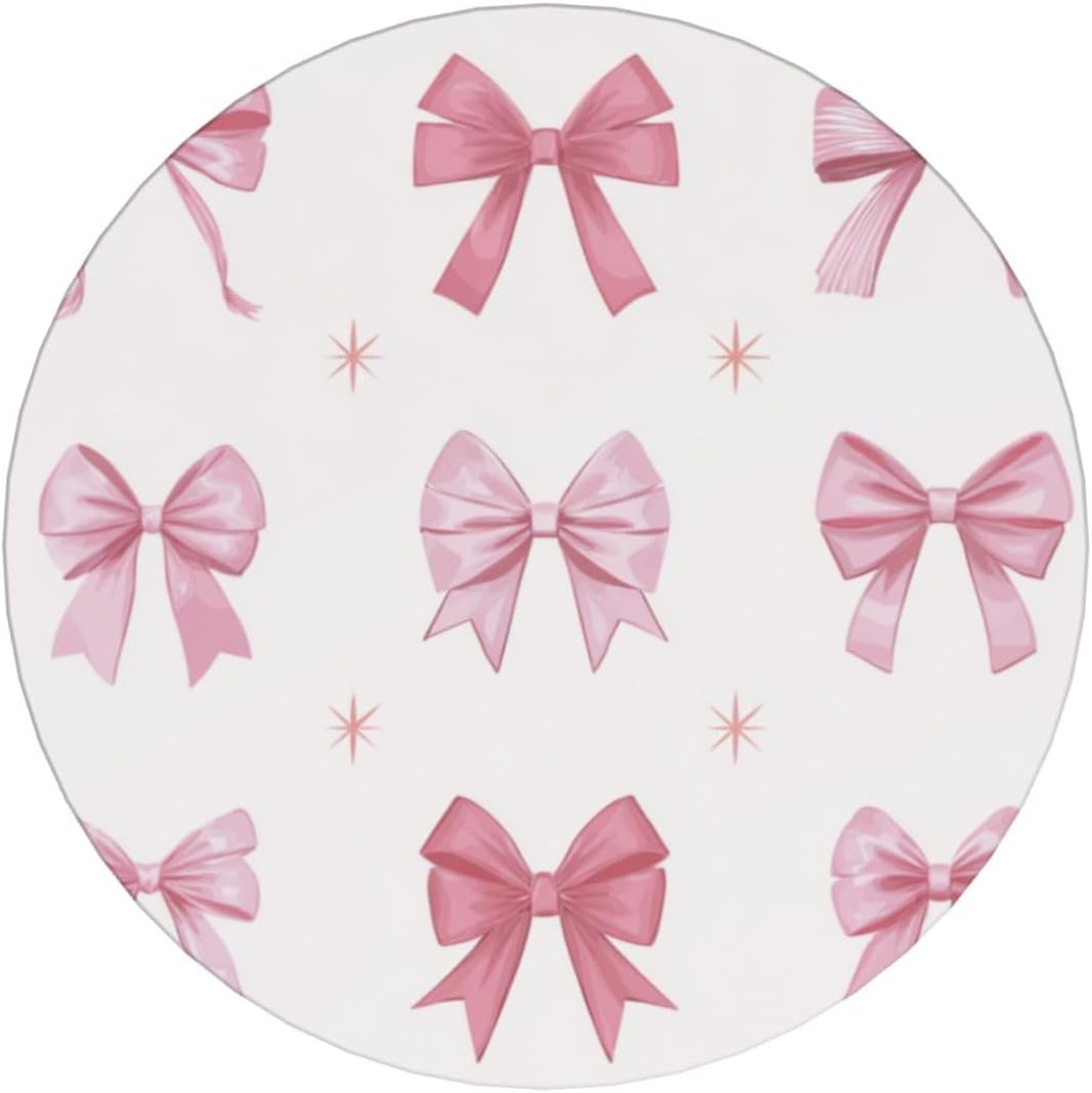 Nine Light Pink Bows Ceramic Coasters with Holder Set of 6 Coffee Cup Drink Coasters