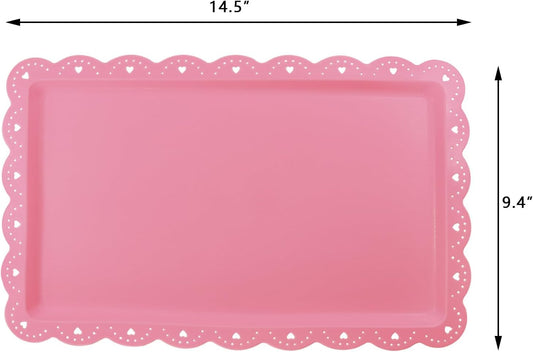 4 Pack Plastic Serving Tray for Party, 14.5 x 9.4 Inch Heavy Duty Platters for Party Buffet Wedding (Pink)