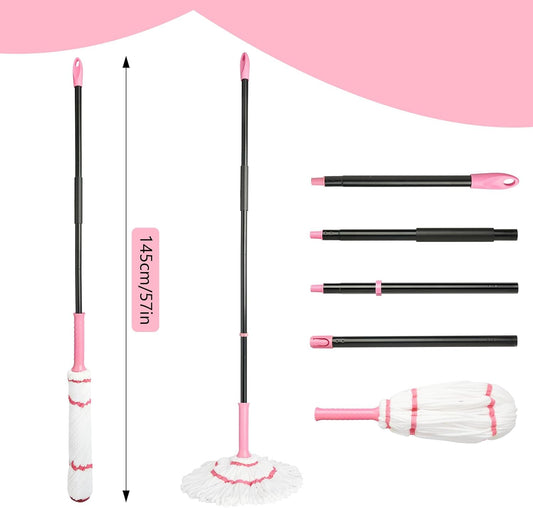 Self-Wringing Twist Mop for Floor Cleaning, 57โ Long Handle Heavy Duty Microfiber Mop for Wet Mopping on Tile, Hardwood, Kitchen, Bathroom, Patio, Garage, Commercial Household Clean (Pink)