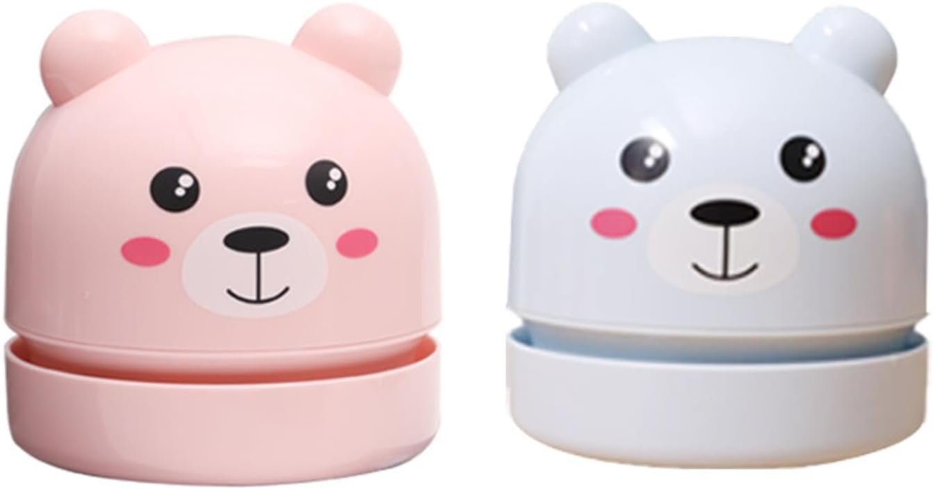 1pc - Automatic Desktop Cleaner Cartoon Teddy Bear Charging Mini Vacuum Cleaner-Pink