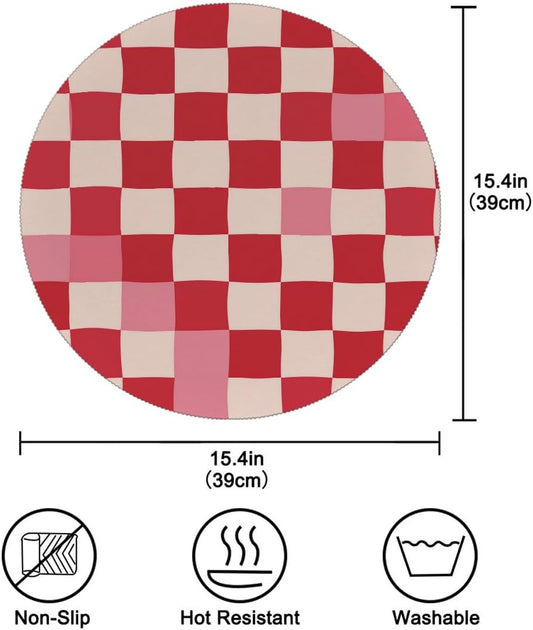 Round Placemats Set of 1, Pink Beige Plaid Checkerboard Pattern Heat Resistant Washable Place Mats Table Mat for Kitchen Dining Party