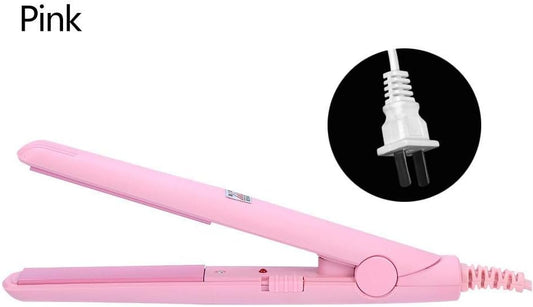 Mini Hair Straightener, 2 in 1 Portable Ceramic Tourmaline Flat Iron Heating Curler for Curling Straighten Bang, Wavy Hair, Short Hair Hair Tools Hair Straightener Comb (Pink)