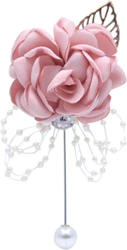 Rose Wedding Wrist Corsage and Boutonniere Set Party Prom Hand Ribbon Flower Suit Decor (Champagne Pink)