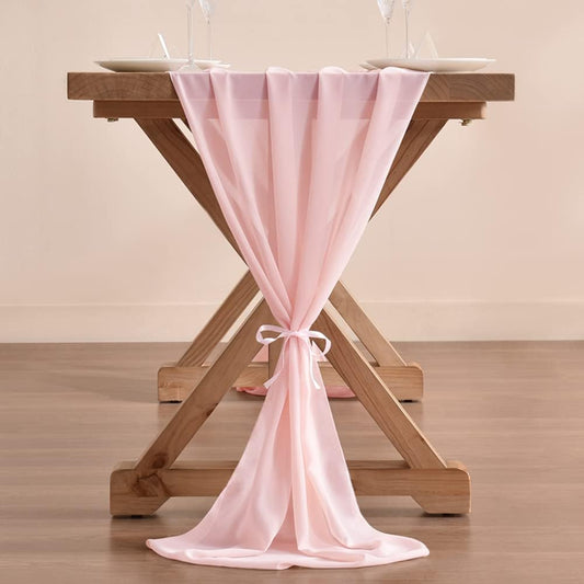 Socomi Pink Chiffon Table Runner Summer Boho Rustic 14ft 29x170 Inches Blush Pink Wedding Runner Sheer Romantic Bridal Shower Decorations
