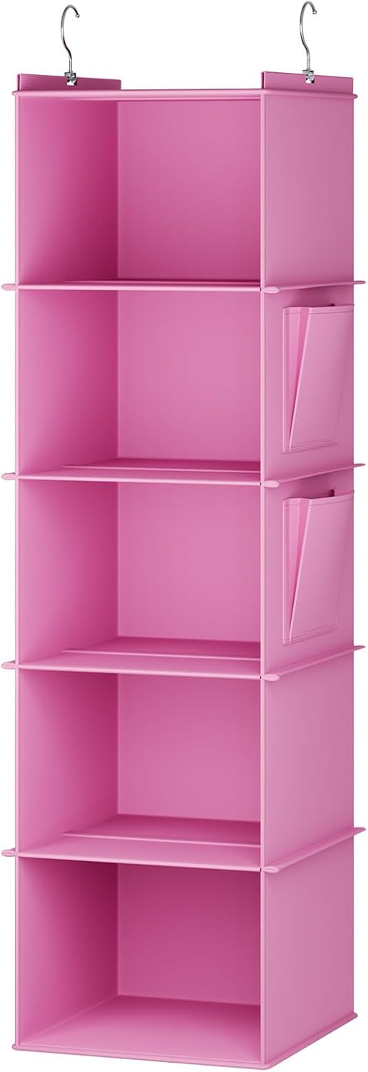 YOUDENOVA Hanging Closet Organizer, 5-Shelf Closet Hanging Storage Shelves, Light Pink