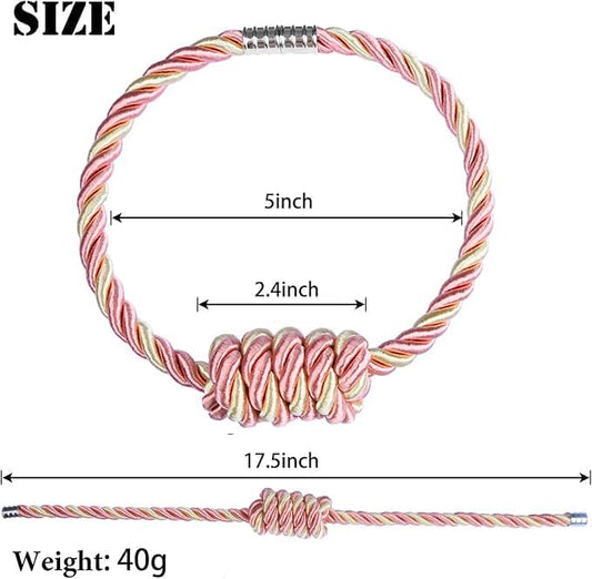 4Pack Magnetic Curtain Tiebacks – Bohemian Style Handmade Woven Tie-Backs for Drapes,Elegant Exquisite Knot Holdbacks,Outdoor Boho & Modern Home Decor (Mix Pink, 4 Pack)