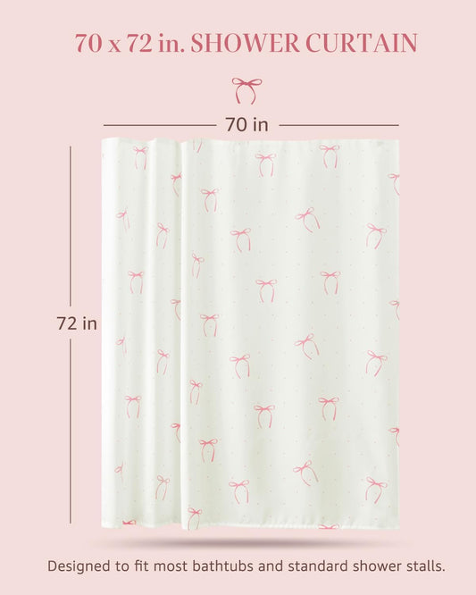 jinchan Pink Bow Shower Curtain Cute Balletcore Bathroom Decor for Girls Teens Waterproo Fabric Bath Curtain 70 x 72 Inch Pastel Ribbon Print for Apartment Dorm Girly Aesthetic