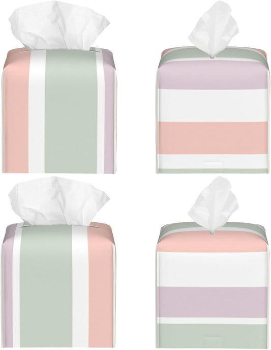 Pretty Pastel Pattern Pink Green Violet Stripes Luxury Leather Tissue Box with Elegant Tissue Lid and Sophisticated Office Decoration