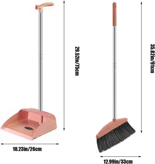 Broom and Dustpan Set for Home Indoor 180 Rotatable Broom with Dustpan Combo Set for Office Home Kitchen Lobby Floor Cleaning Broom Dustpan for Indoor & Outdoor Sweeping (Pink)