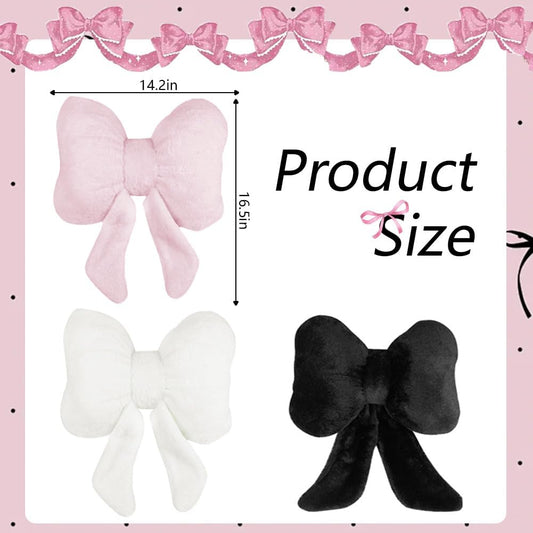 2Pack Soft Furry Bow Throw Pillows Cute Bowknot Plush Pillow Home Decor Stuffed Bow Lumbar Pillow for Bed Couch Living Room Decor (Pink)