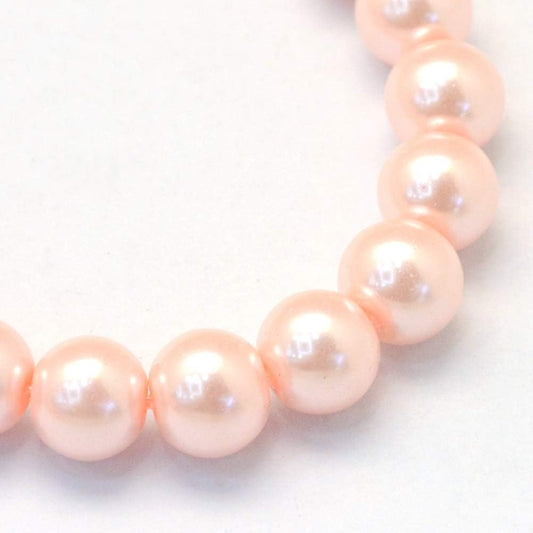 Kissitty 105pcs/strand Peach Puff Satin Luster Glass Round Pearl Spacer Bead Loose Beads 8mm for DIY Jewelry Craft Making 31.4"