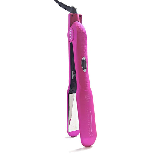 ISO Beauty Gold Collection Metallic Color 1.5 Inch Floating Plates Flat Iron Hair Straightener with Adjustable Auto Power Off, Smart Memory, Temp Control & LCD Display (Pink)