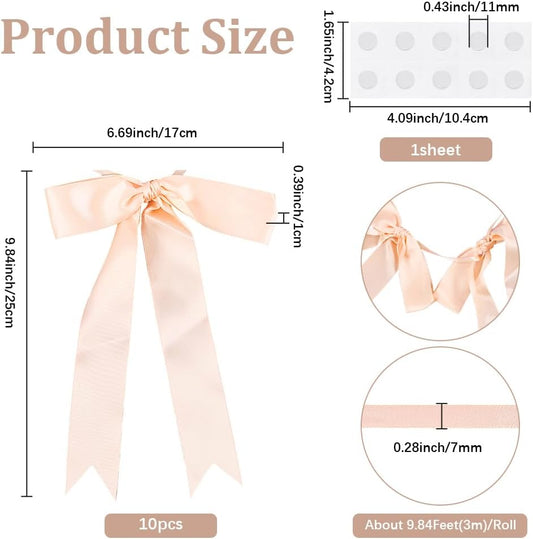 Bow Garland Banner Satin Ribbon Garland Including 10Pcs Bows and 9.8 Feet Ribbon Coquette Bachelorette Party Hanging Banner for Wedding Bridal Shower Engagement Decorations PeachPuff Color