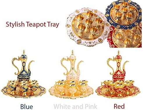 Vintage Turkish Coffee Pot Set Model,8.46x5.11in Tea Flask Medium Tea Sets for Women With Teapot Tray and 6 Cups Craft Decorations Flagon Set Turkish Cup Set Turkish Teapot,Small
