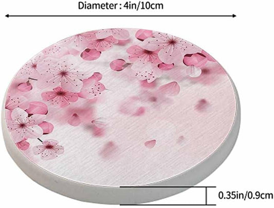 oFloral Cherry Blossom Coasters for Drinks Pink Flower Romance Nature Cups Place Mats for Home Decor Set of 2, 4 Inch