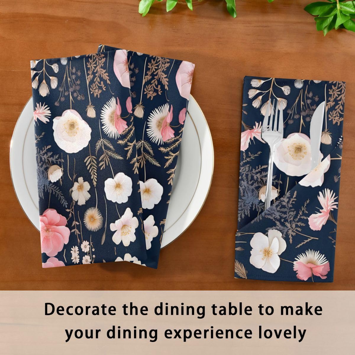 ALAZA Pink White Flowers Cloth Napkins Dinner Napkins 1 Piece,Reusable Table Napkins Washable Polyester Fabric for Cocktail Party Holiday Wedding Home Decorative