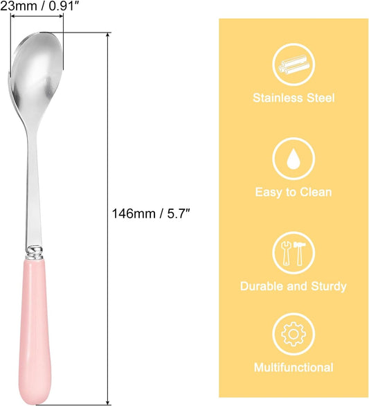 uxcell Stainless Steel Coffee Spoon with Ceramic Handle 5.7 Inch Small Dessert Spoons Tea Spoon for Cake Sugar Coffee, Pink