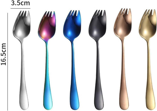 Vintage Stainless Steel 2-in-1 Sporks Salad Forks, 6.5-inch Dessert Spoons, Long Handle Fruit Appetizer Forks (Rose Gold)