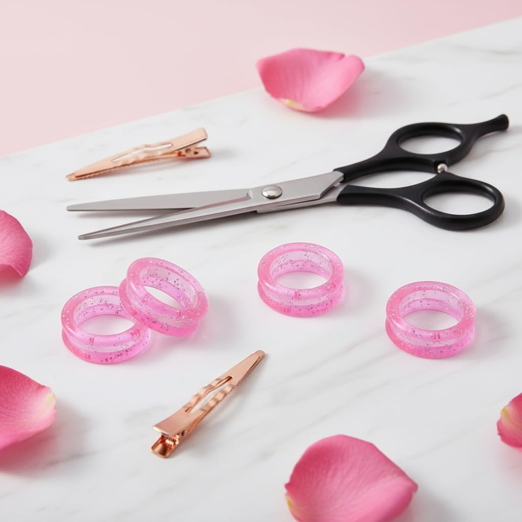 5Pcs Pink Silicone Scissors Finger Rings Grips Grooming Shear Thumb Inserts Finger Protector Ring for Barber Hair Cutting Scissors Pet Shears Hair Cutting Tools