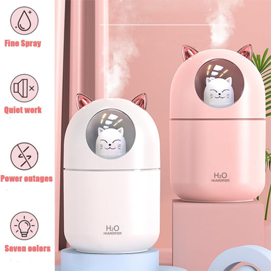 Portable Small Humidifier, YIMIKE 300ml Mini Cool Mist Humidifier with Night Light, USB Personal Humidifier Auto Shut-Off, Ultra-Quiet, 2 Spray Modes, Suitable for Home Office Travel (Pink)