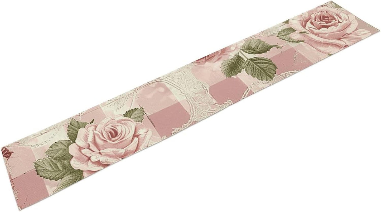 Peach Retro Pattern Table Runner 13x72 Inch Linens Burlap Table Runner with Tassels Boho Farmhouse Table Runner for Kitchen Home Christmas Halloween Party Table Decor Tablecloth
